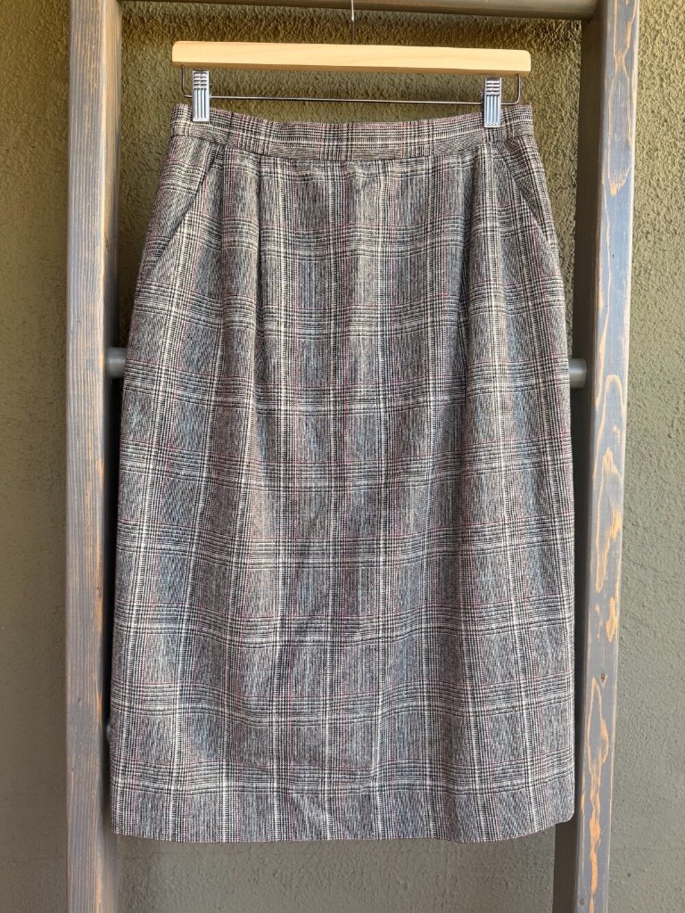 Vintage 70s Derek Martin Wool Skirt Size 8 Plaid Midi A-Line Skirt